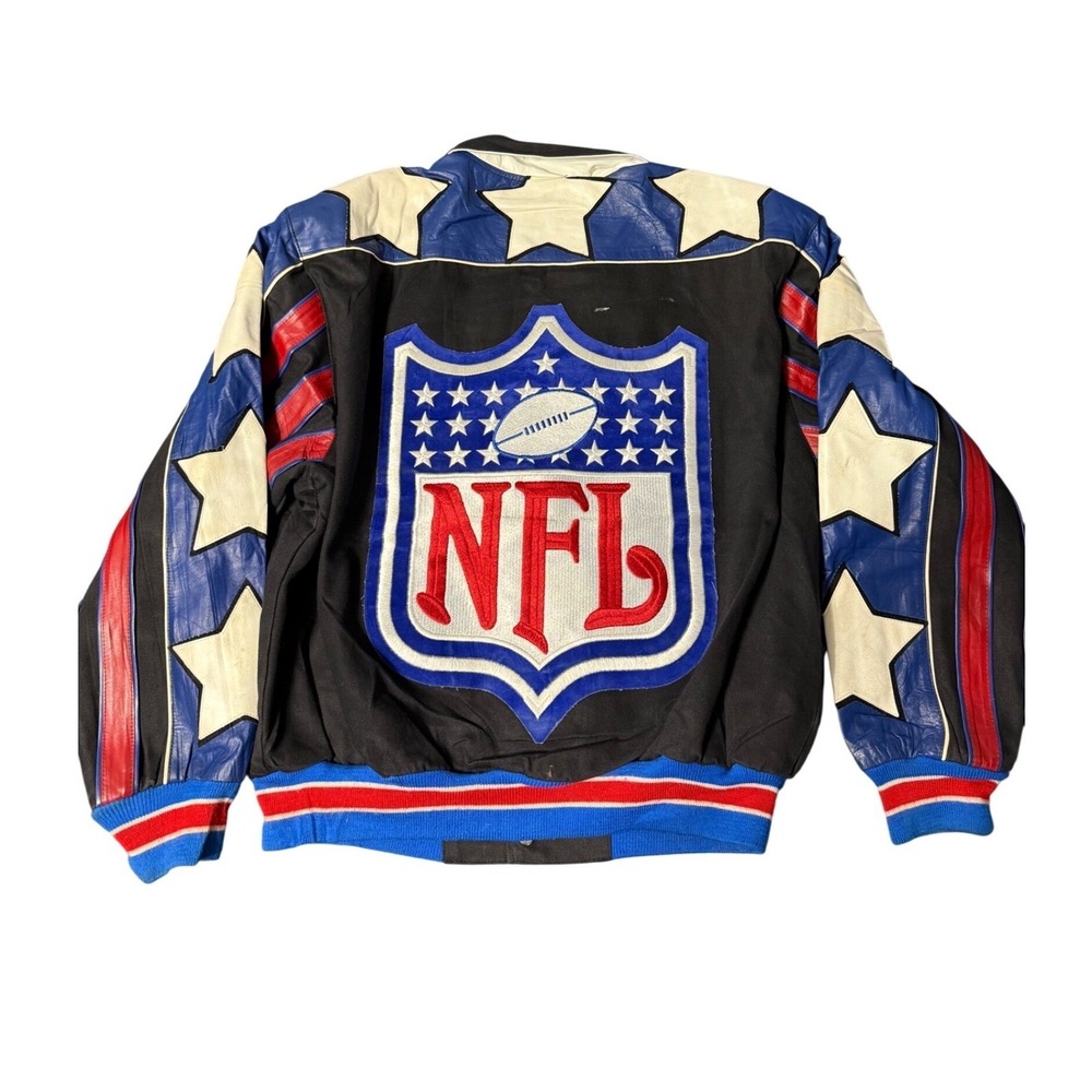 Vintage Jeff Hamilton NFL Leather Canvas USA Jacket Stars Stripes Large 277